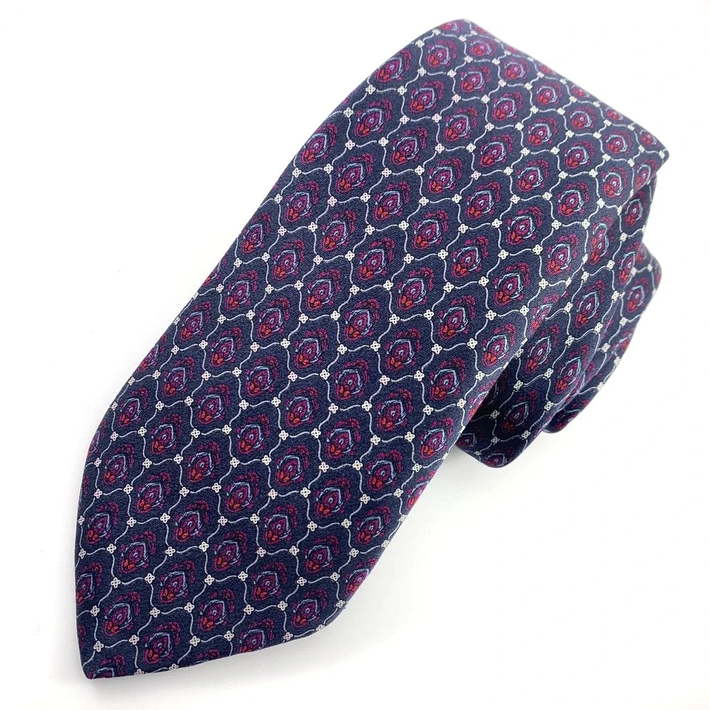 Vintage Stefano Ricci Mens Tie Black w Dark Red Geometric‎ Design Silk Neckwear